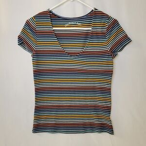 Aero Seriously Soft Multicolor Striped V-Neck Tee